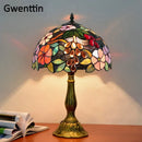 Axyaa Stained Glass LED Table Lamp - Mediterranean Baroque Style Bedroom Light