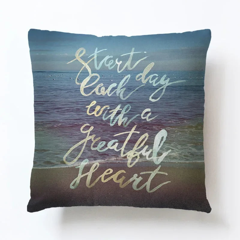 Summer Beach Alphabet Linen Pillowcase by Axyaa - Decorative Throw Pillow Cover
