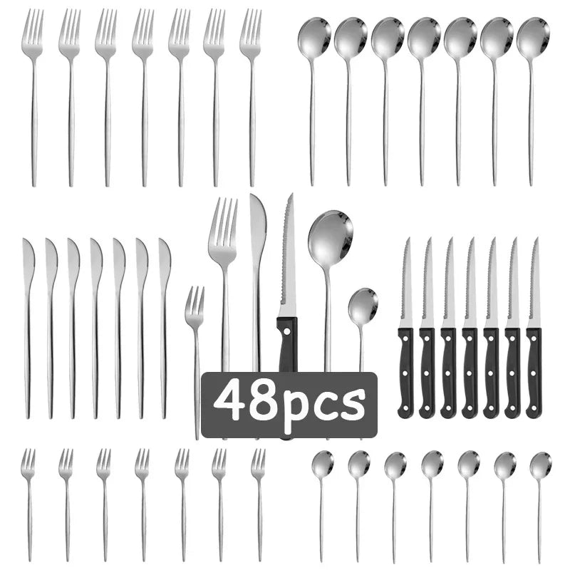 Axyaa Stainless Steel Portuguese Tableware Set - 48 Pieces