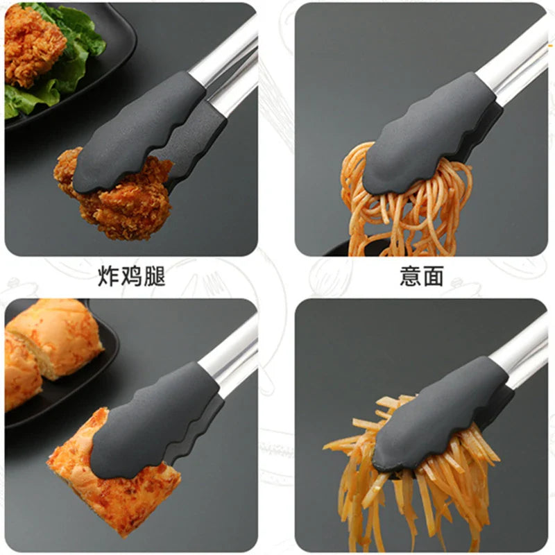 Axyaa Silicone Head Kitchen BBQ Tongs for Outdoor Picnic and Home Cooking