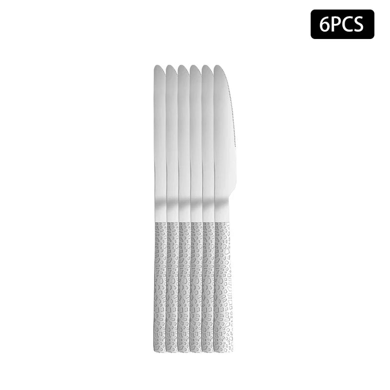 Axyaa 24pcs Stainless Steel Cutlery Set with Square Handle, Snakeskin Design