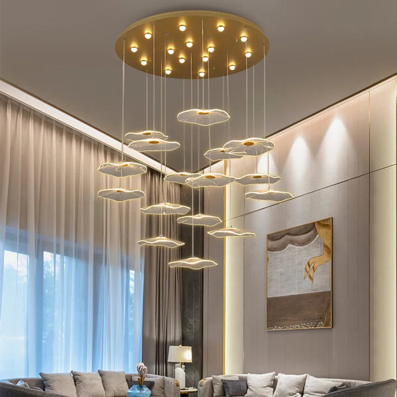 Axyaa Nordic Lotus Leaf LED Pendant Chandelier for Modern Living Spaces