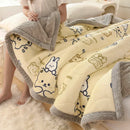 Axyaa Bear Printed Coral Fleece Winter Blanket - Double-layer Milk Velvet
