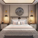Axyaa Metal Gold Wall Lamp with Wood Lampshade for Parlor and Bedroom Lighting