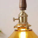 Axyaa Amber Glass LED Pendant Light with Walnut Handle for Modern Décor.
