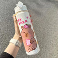 Axyaa Kawaii Kids Water Bottle with Straw - Portable & Cute Juice Tea Drinking Bottle