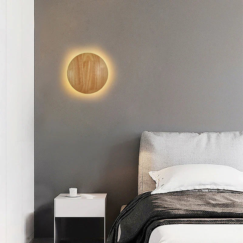 Axyaa Round LED Wall Lamp: Modern Nordic Wood Sconces for Home Decor