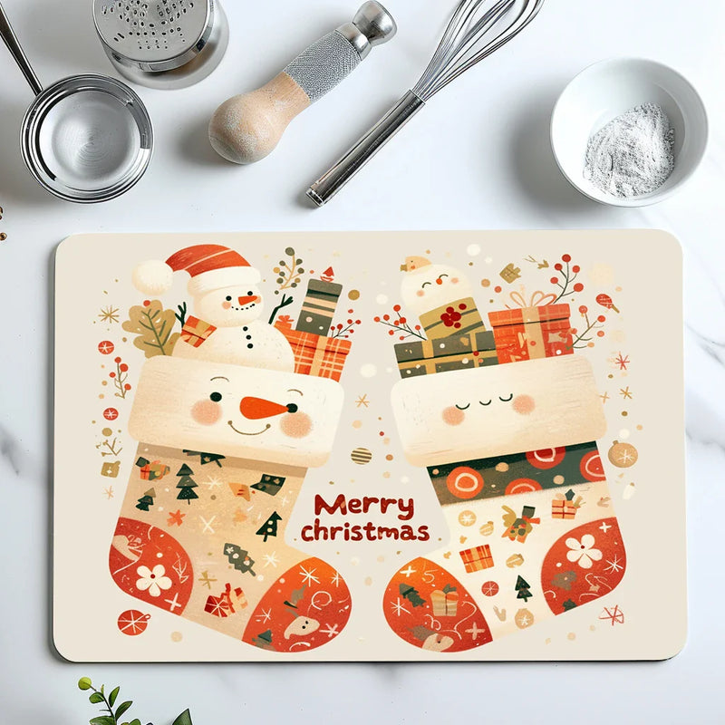 Axyaa Kitchen Draining Mat Santa Super Absorbent Quick Dry Bathroom Drain Pad
