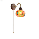 Axyaa Tiffany LED Wall Lights Pull Chain Switch Bedside Sconce Colorful Glass Stair Lamp