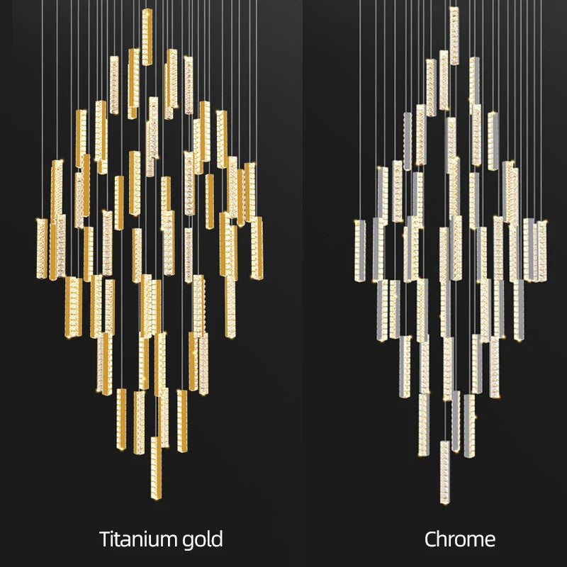 Axyaa Crystal Chandelier: Modern Lighting for Living Room, Dining Table, Cafe, LED Staircase