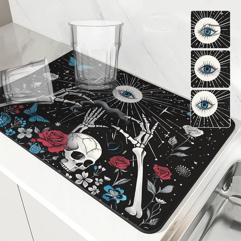 Axyaa Halloween Plants Kitchen Mat Absorbent and Antiskid Dish Drying Pad