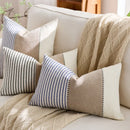 Cream Tan Two Tone Striped Pillow Cover for Home Sofa Couch Living Room by Axyaa