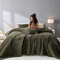 Axyaa Dark Green Velvet Striped Queen Quilt - Lightweight & Pet-Friendly