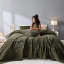 Axyaa Dark Green Velvet Striped Queen Quilt - Lightweight & Pet-Friendly