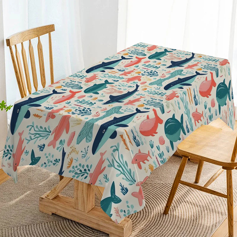 Luxurious Axyaa Whale & Algae Washable Tablecloth for Dining & Events