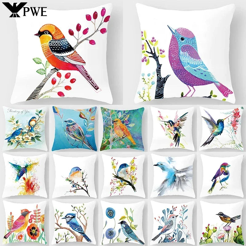 Axyaa Decorative Cushion Cover Throw Pillow 45*45 Sofa Flower Bird Animal Pillowcase