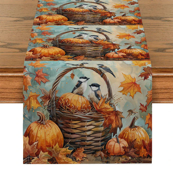 Watercolor Maple Leaf Table Runner by Axyaa - Kitchen & Dining Decor, Washable & Elegant