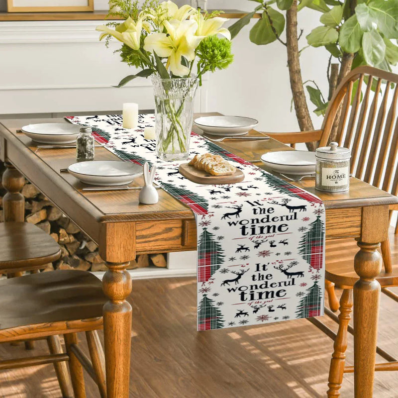 Axyaa Christmas Deer Table Runner - Farmhouse Dining Decor