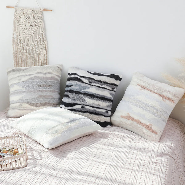 Axyaa Gray Gradient Imitation Rabbit Fur Cushion Cover for Home Sofa Decor