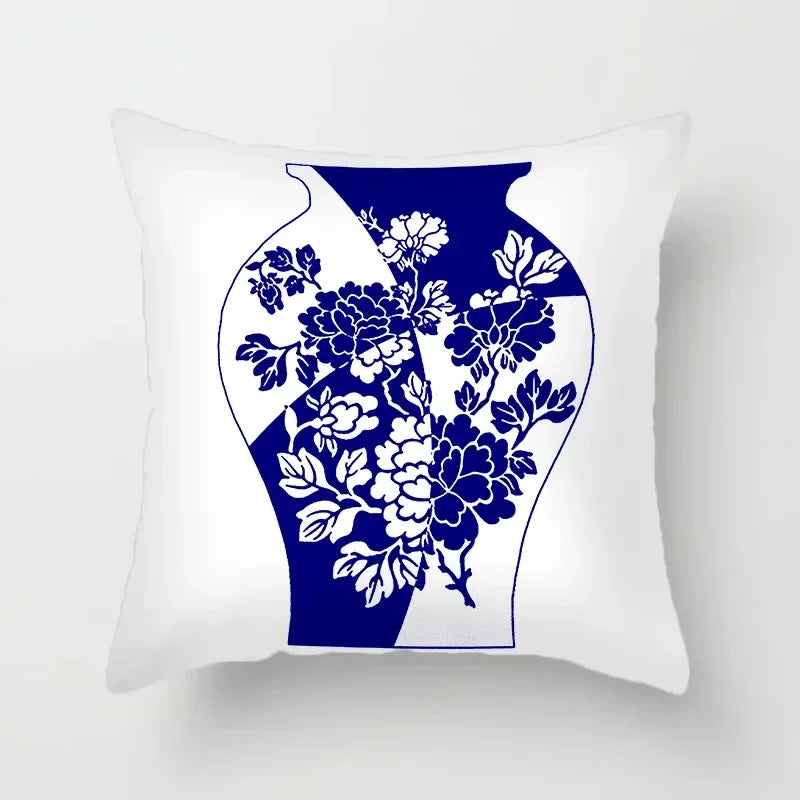 Axyaa Blue Geometric Floral Printed Pillow Case - Soft Cushion Cover