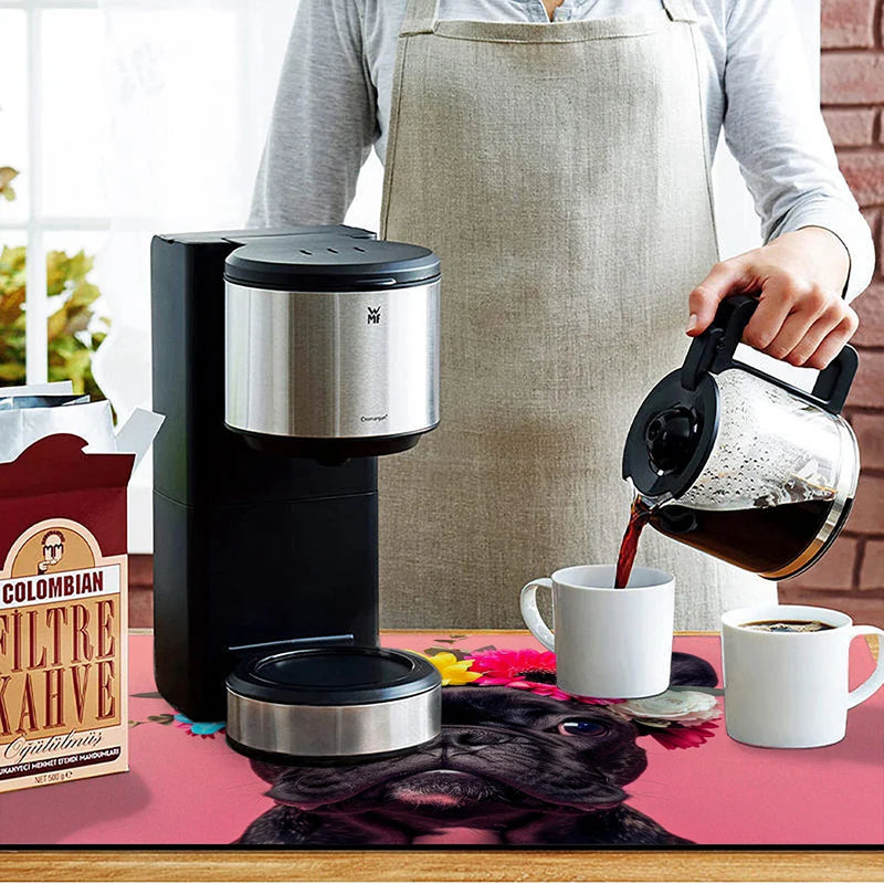 Axyaa Absorbent Coffee Dish Mat: Non-Slip Animal & Plant Design, Quick Dry Kitchen & Bathroom Drain Pad