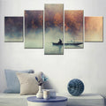 Axyaa Landscape Lake Boat Mist Morning Fisherman Fall Forest Canvas Wall Art
