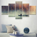 Axyaa Landscape Lake Boat Mist Morning Fisherman Fall Forest Canvas Wall Art