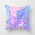 Pink Anime City Print Polyester Pillowcase 45x45cm for Bedroom Living Room by Axyaa.