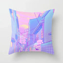 Pink Anime City Print Polyester Pillowcase 45x45cm for Bedroom Living Room by Axyaa.