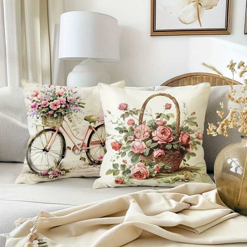 Axyaa Country Flower Bicycle Pattern Pillowcase for Home Room Decoration