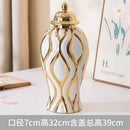 Axyaa Ceramic Geometric Vase Golden Pattern Jar Home Decor Ornament