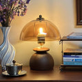 Axyaa Wooden LED Table Lamp with Glass Lampshade for Bedroom and Restaurant