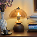 Axyaa Wooden LED Table Lamp with Glass Lampshade for Bedroom and Restaurant
