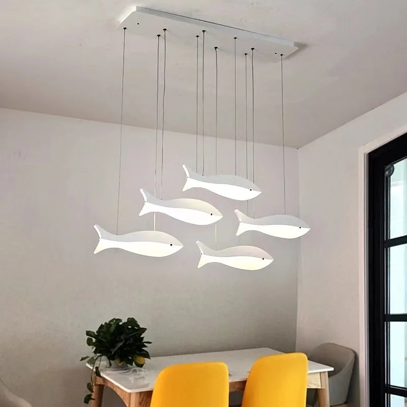 Axya Fish Shape LED Chandelier Ceiling Light for Home with White Acrylic Panels.