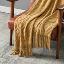 Axyaa Chunky Knit Camel Throw Blanket - Soft Cozy Cable Knitted Blanket with Tassels