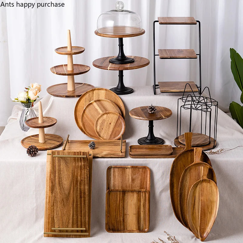 Axya Wood Dessert Table Cake Stand Fruit Candy Plate Kitchen Tools