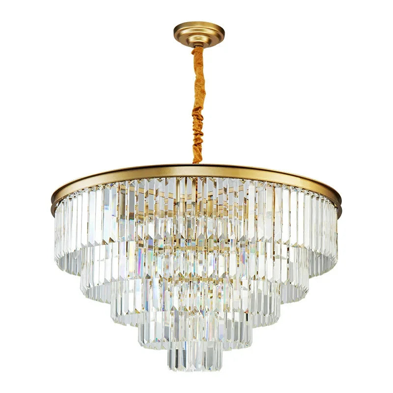 Axyaa Crystal Gold Black LED Chandelier: Modern Round Multi-Storey Pendant Lamp