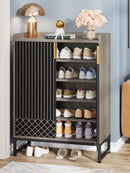Axyaa Grey 5-Tier Shoe Storage Cabinet for Entryway, 25 Pairs Wooden Shoe Rack
