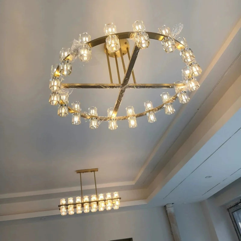 Axyaa Black Brass Crystal Chandelier - High Quality Luxury Ceiling Hanging Lamp