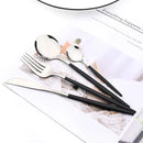 Axyaa Black Silver Stainless Steel Cutlery Set Dinnerware Flatware Fork Knife Spoon