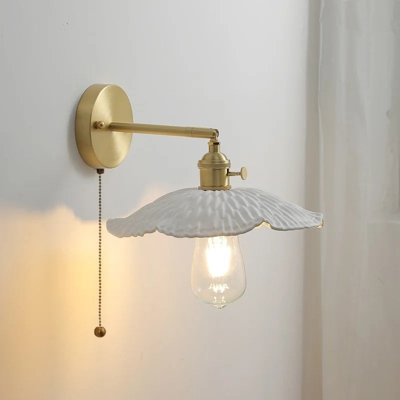 Axyaa Nordic LED Wall Light Pull Chain Switch Ceramic Copper Fixtures