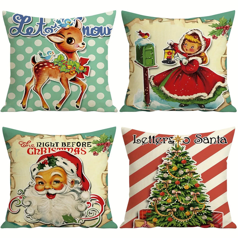 Axyaa Retro Santa Claus Fawn Pillowcase - Christmas Home Decor