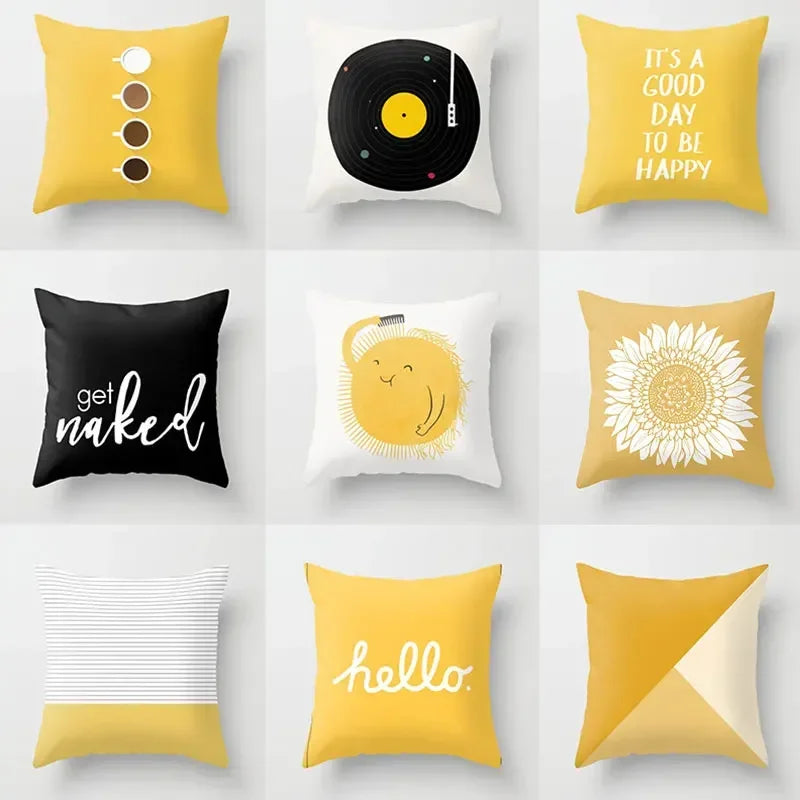 Axyaa Yellow Geometric Print Cushion Pillowcase - 45x45cm