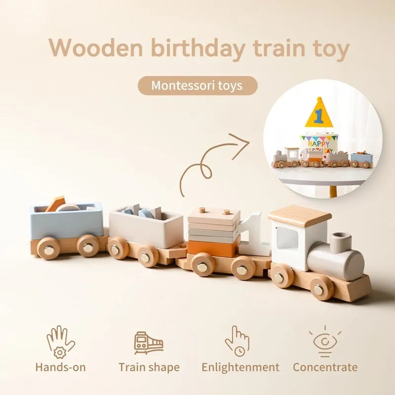 Axya Wooden Train Set with Numbers & Blocks for Baby Learning and Play