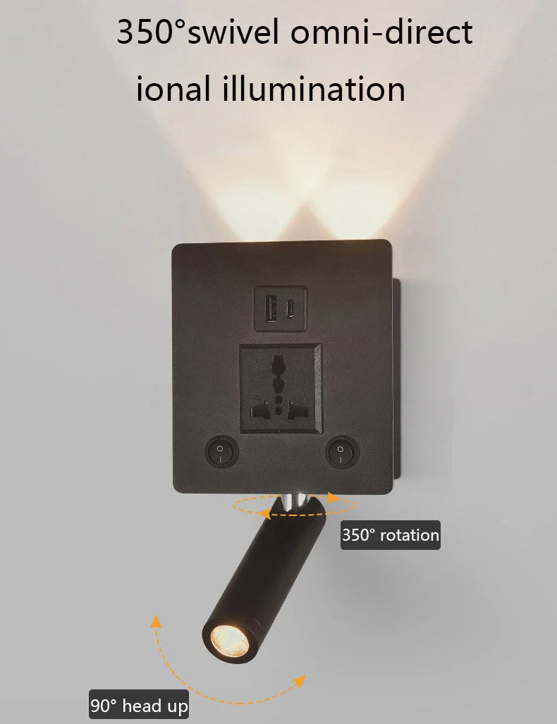 Axyaa Rotatable LED Wall Sconce Lamp with USB Port, Modern Simple Design