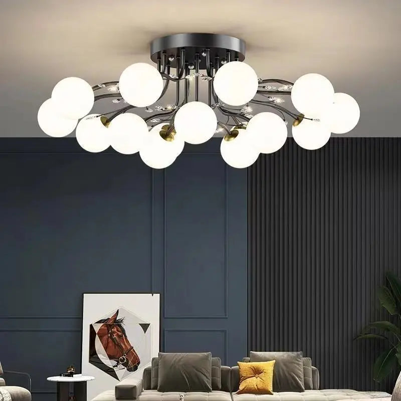 Axya Black Gold Glass Bubble Chandelier: Modern LED Crystal Pendant Lamp