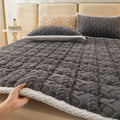 Axyaa Warm Coral Fleece Mattress Pad - Double Bed Solid Color Winter Blanket