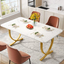 Axyaa 63" Faux Marble Top Dining Table: Modern Kitchen Table