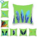 Axyaa Avocado Green Feather Print Pillow Cover 45x45cm