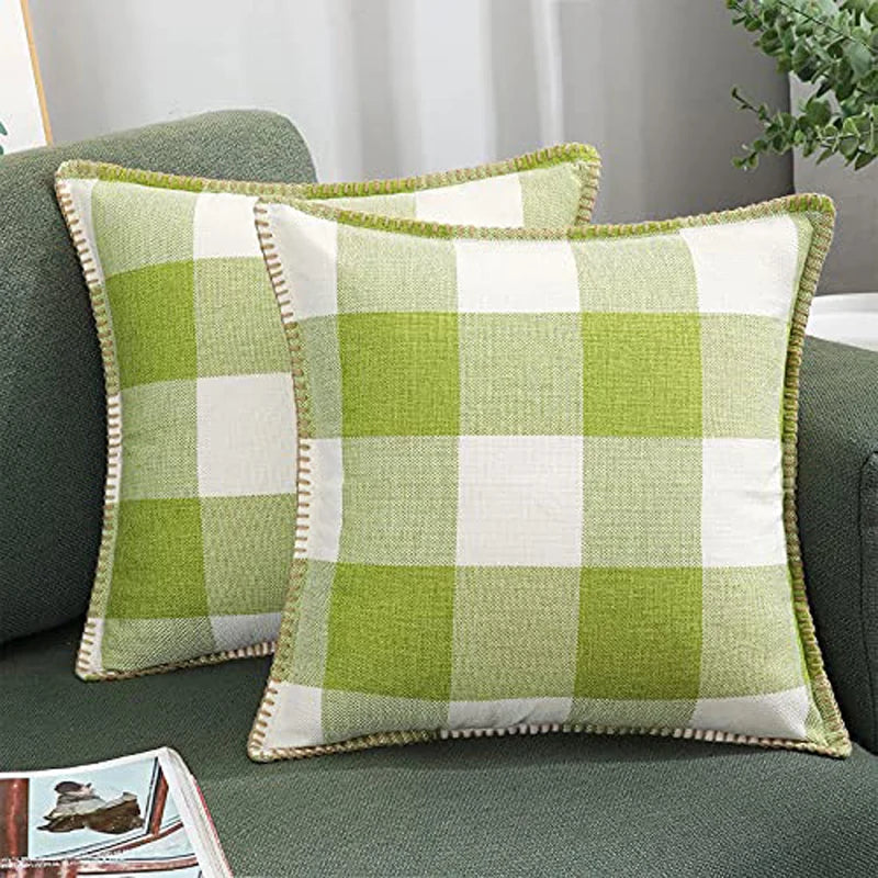 Axyaa Plush Check Throw Pillow Covers Set of 2 Cream White